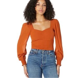 Orange Cropped Long Sleeve Blouse